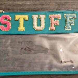 Clear Bag Stadium Monogram Makeup Letter Bag Purse Aqua Blue, Wrist Strap